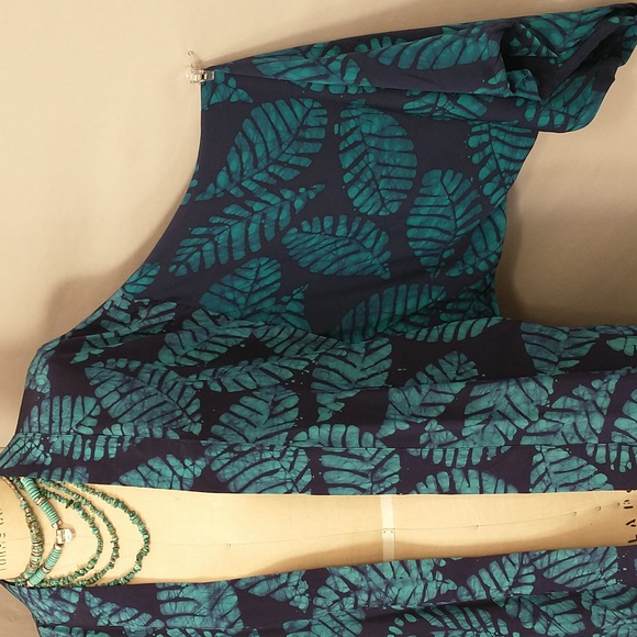 Couture Silk Kimono African Designer Studio 189 Batik Turquoise on Navy Gorgeous - Picture 4 of 11